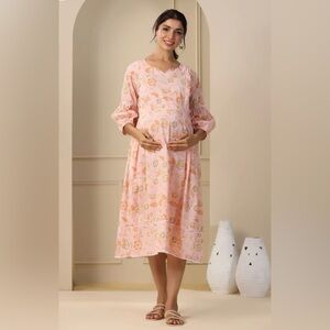 Ikk Kudi by Seerat Blooming Pink Maternity and Nursing Dress Size Large